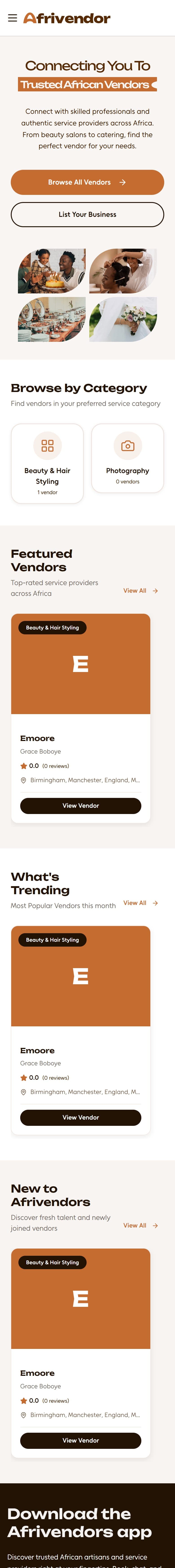 Afrivendor website on a phone