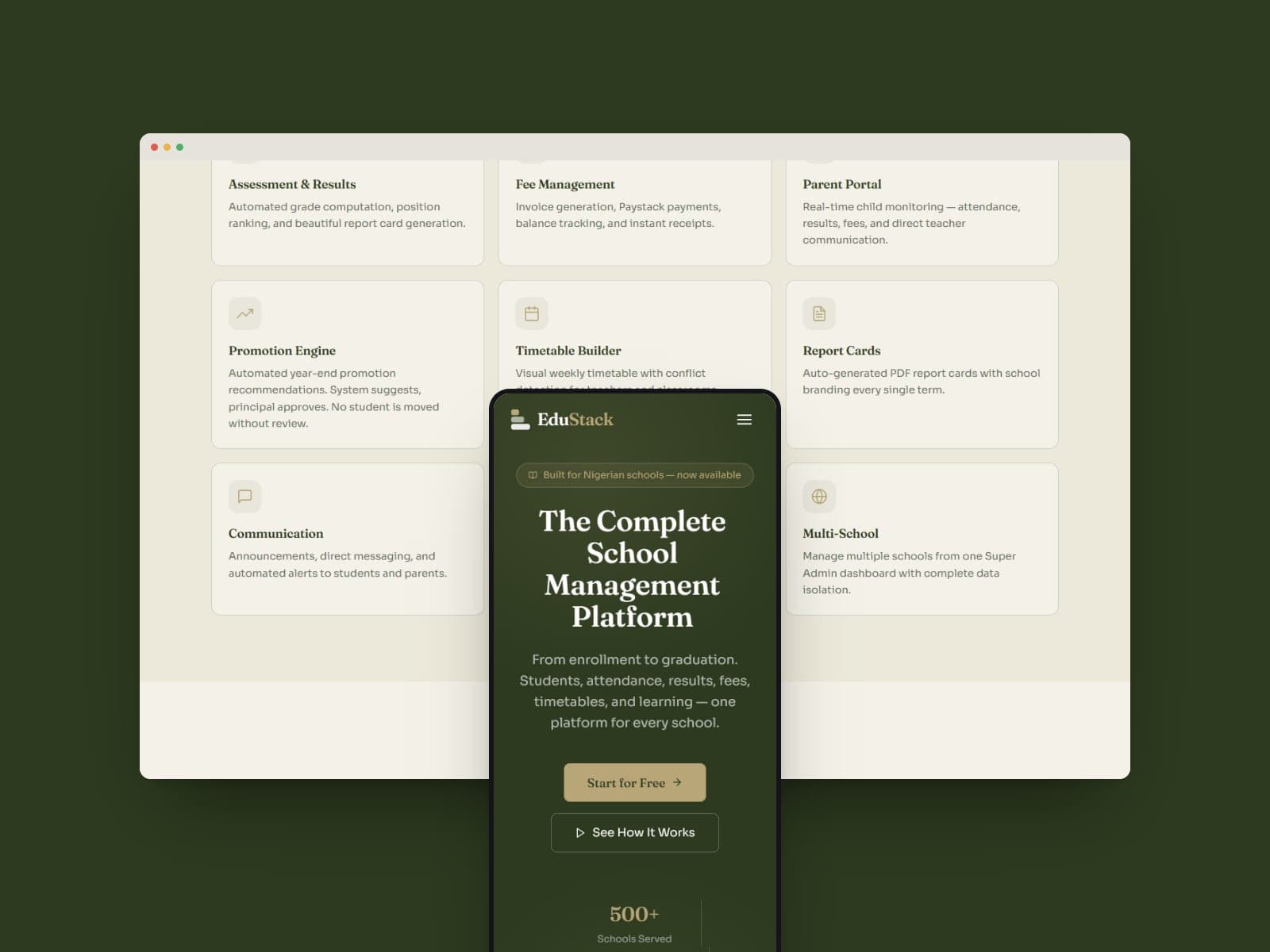 EduStack: A school management system covering admissions, classes, results and administration, built in Next.js.