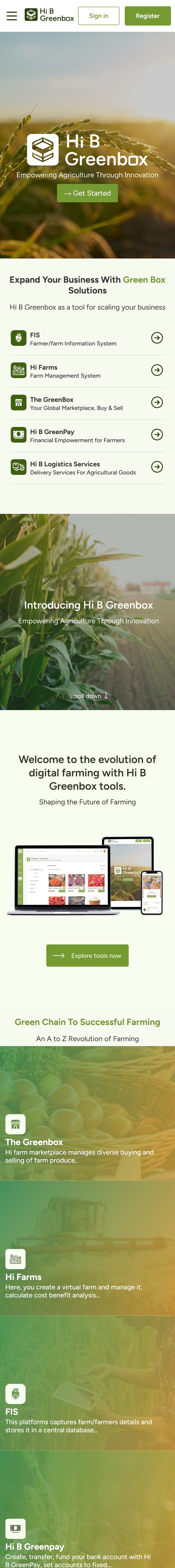 Hi B Greenbox website on a phone