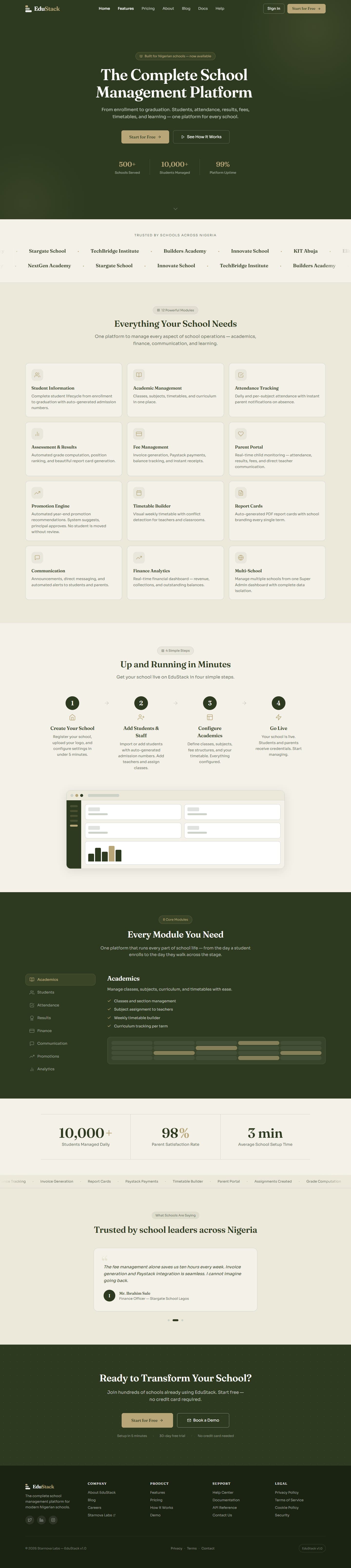 EduStack website, full page on desktop