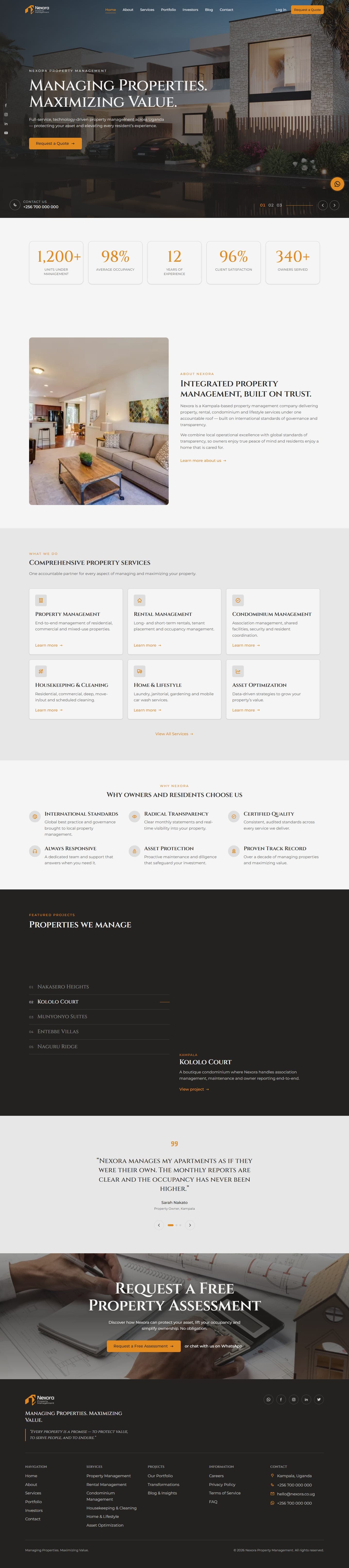 Nexora website, full page on desktop
